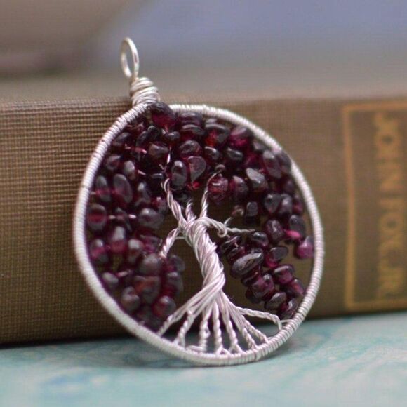 Tree of Life Pendant Sterling Silver & Garnet - Picture 1 of 2